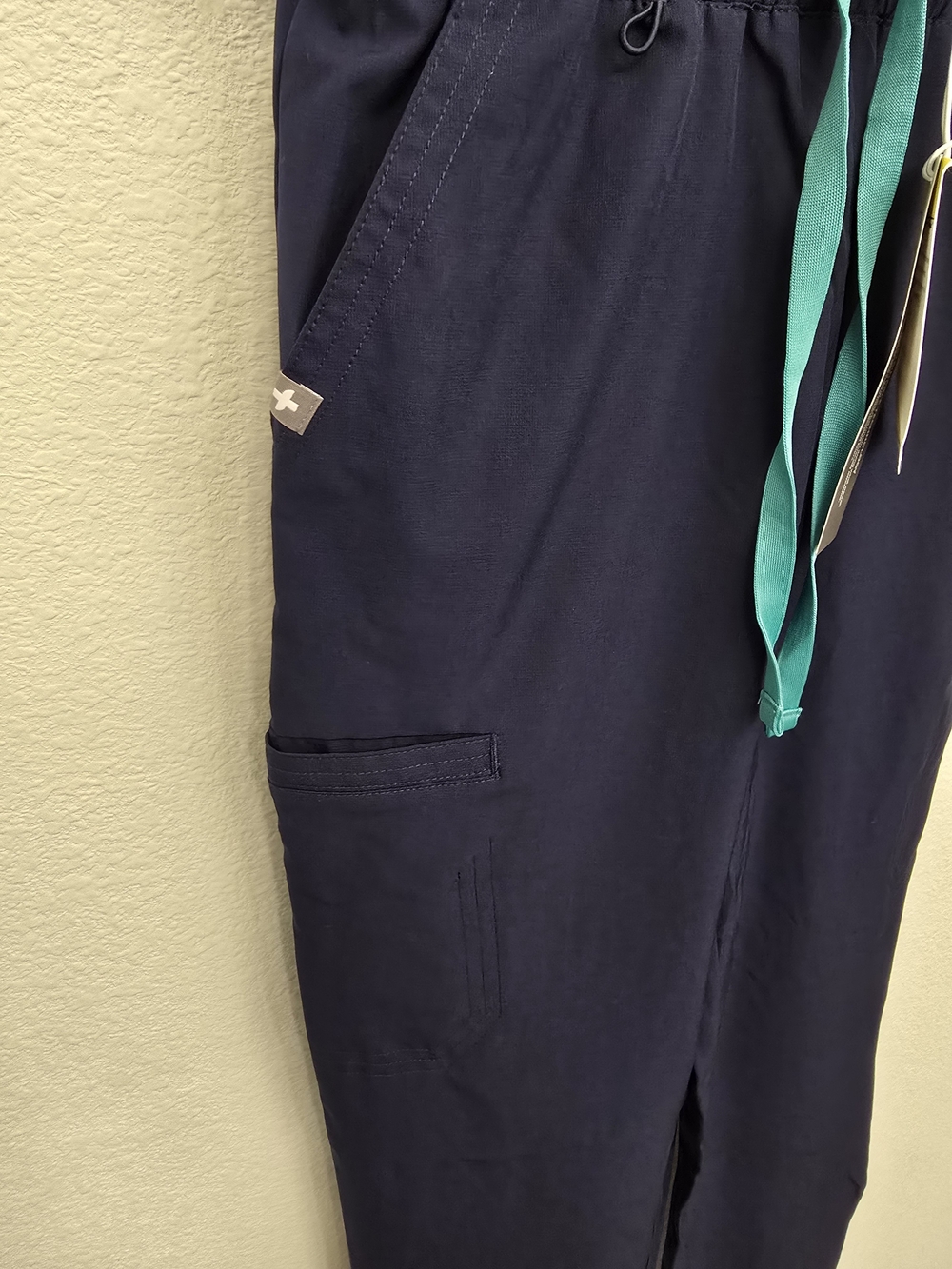 Figs Women's Navy Track Pants with Teal Drawstring - Picture 3 of 7